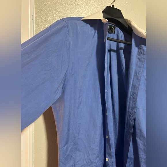 Jos A Bank Blue long sleeve w/white collar -cuff links required- size 16-34 - Picture 3 of 15